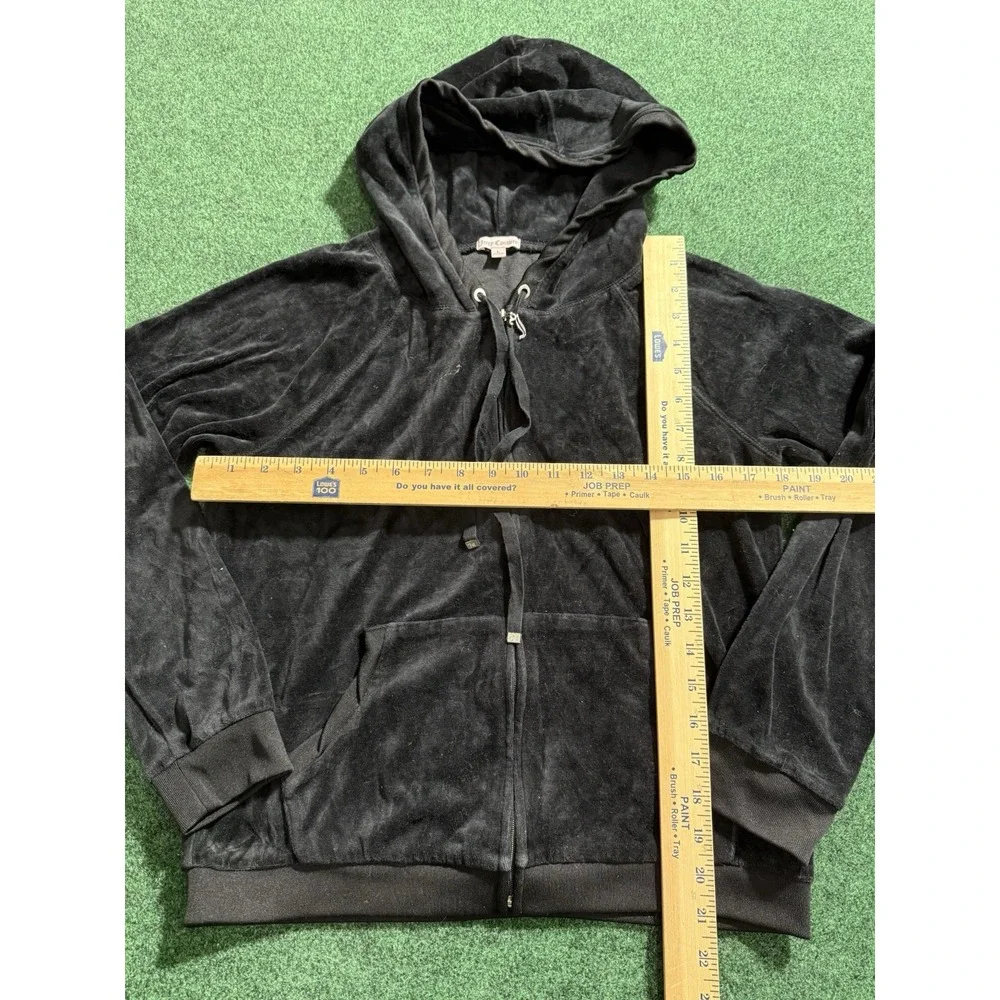 Juicy Couture Y2K Full Zip Hoodie Velour Vintage Crystal Studded Gold‎ Black L